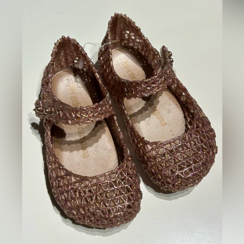 Mini Melissa Rose Gold Glitter Campana Mary Jane Shoes Sandals Toddler Girls 7